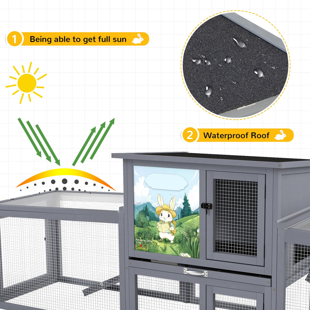 Extra Large Wood Rabbit Hutch with Cleaning Tray S3816