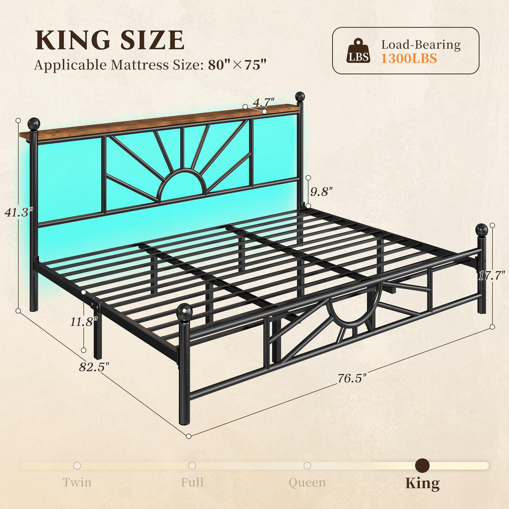 King Size Metal Platform Bed Frame with LED Lights E141999