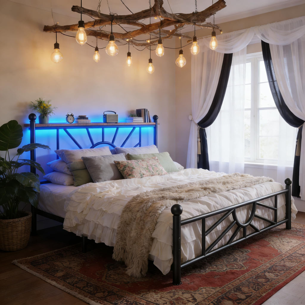 King Size Metal Platform Bed Frame with LED Lights E141999