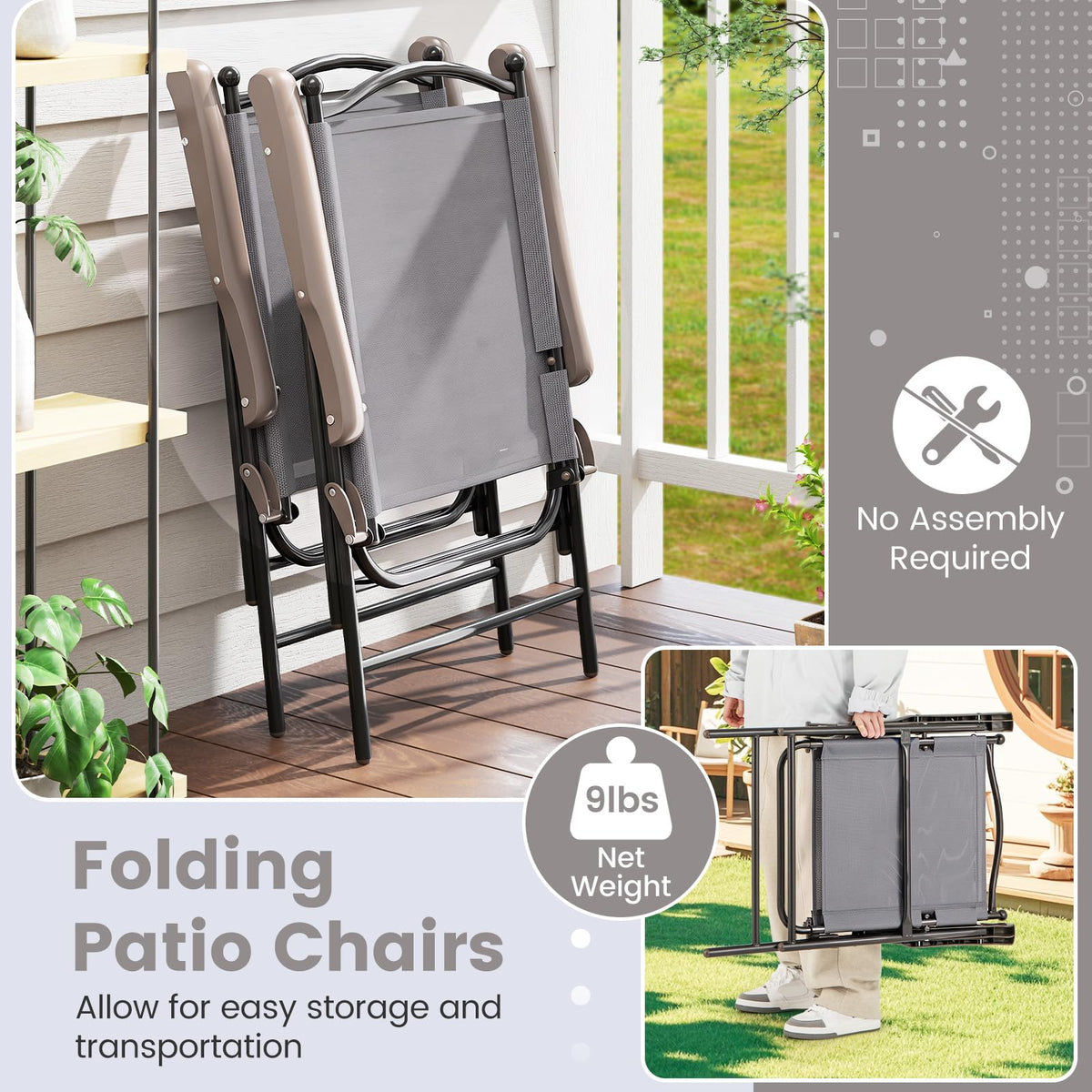 Set of 2 Grey Patio Folding Chairs K967303