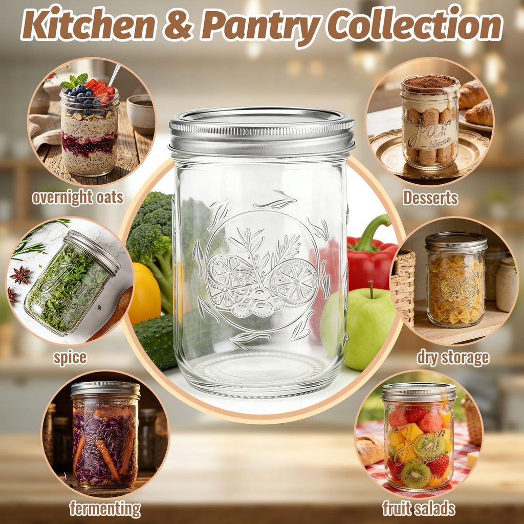 16 oz Wide Mouth Mason Jars 6-Pack with Lids I27107