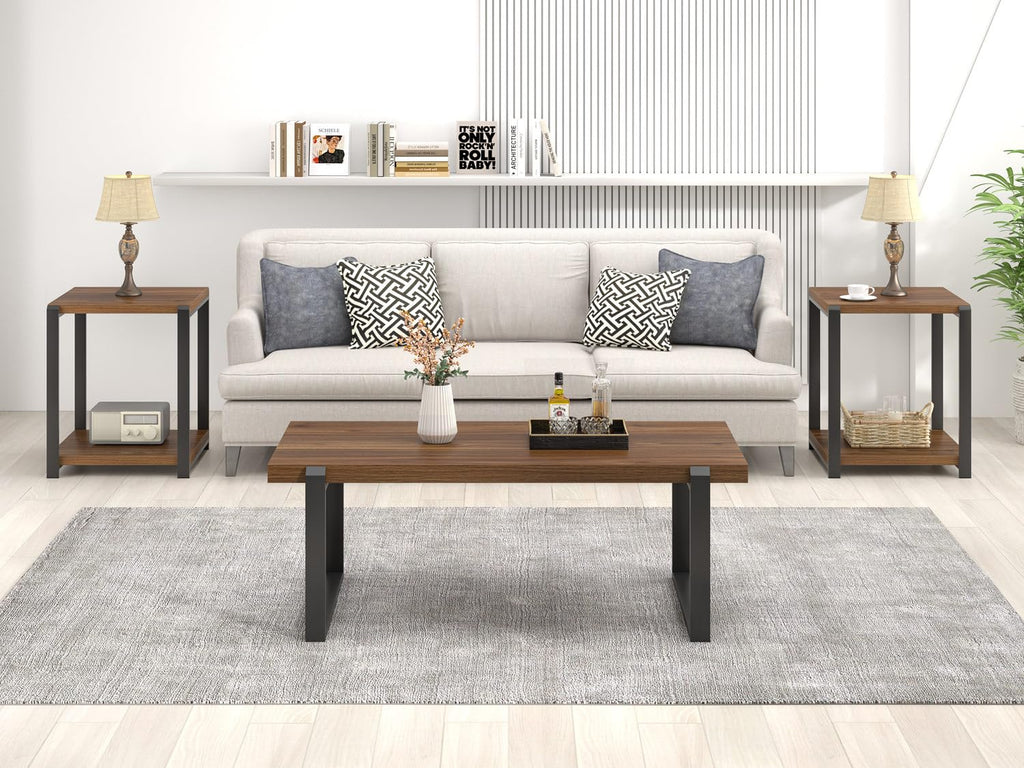 Walnut 44 Inch Wood and Metal Coffee Table B374366