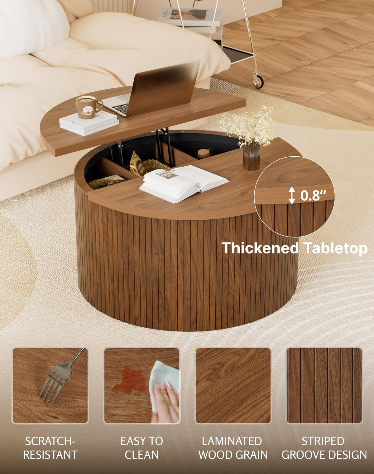 Round Lift Top Coffee Table with Storage Q213695