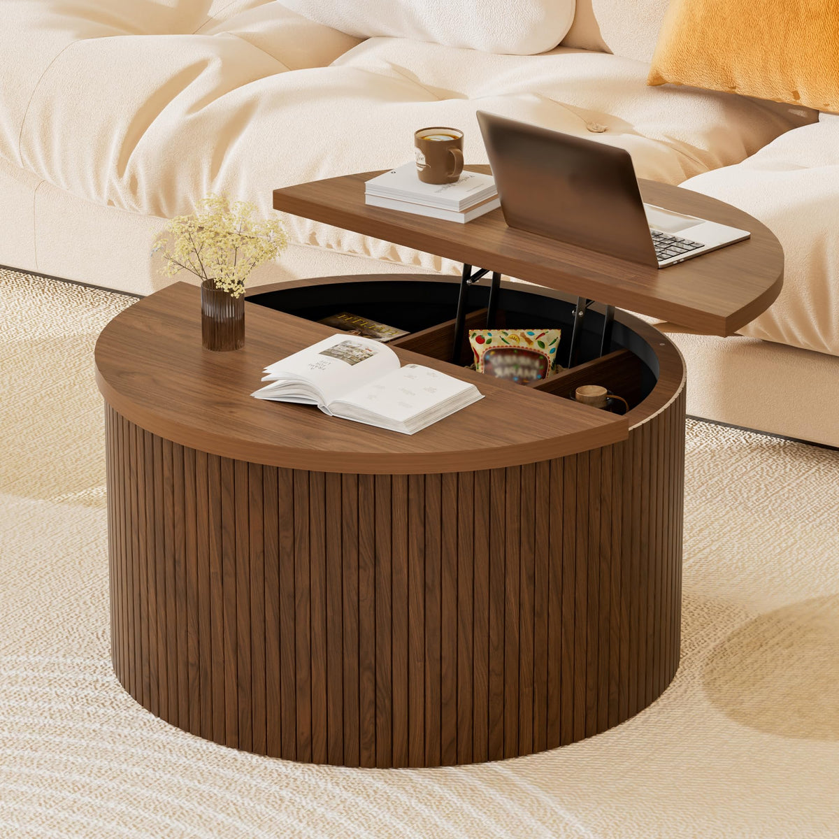 Round Lift Top Coffee Table with Storage Q213695