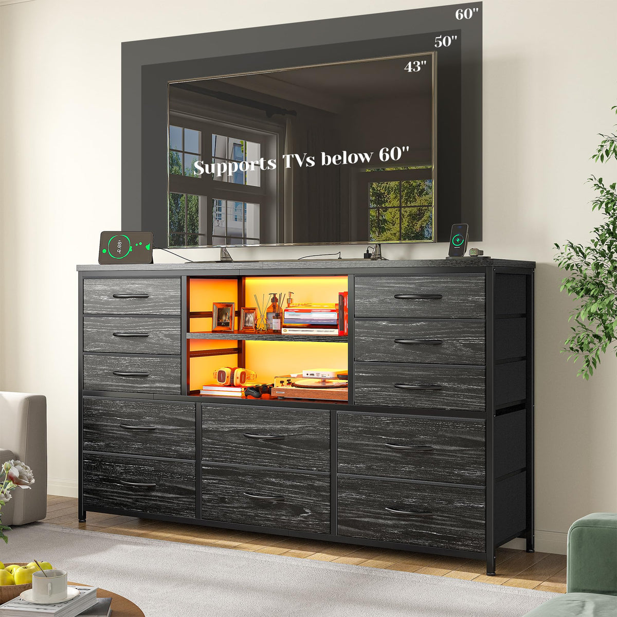 Dresser with LED Lights & Charging Station I2522