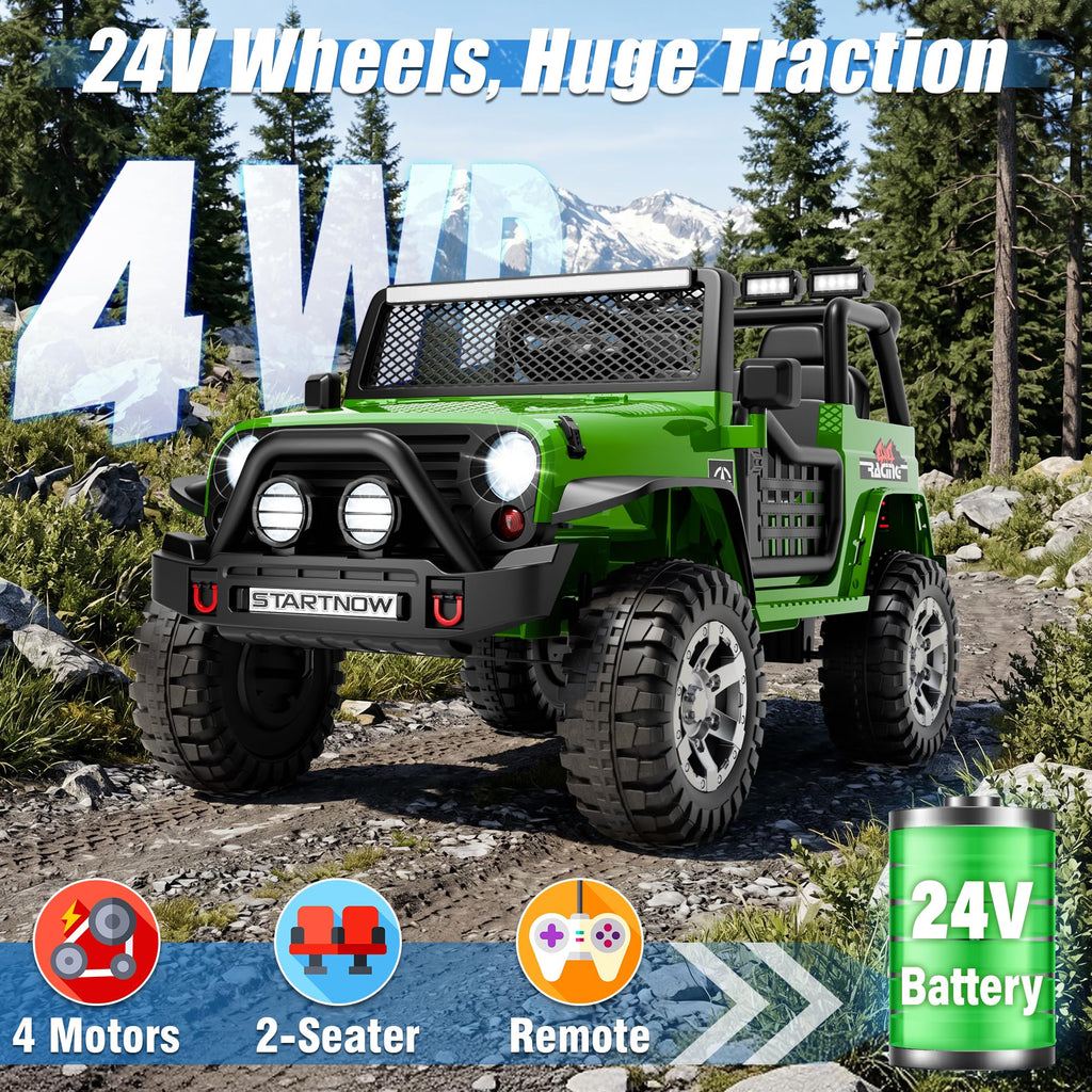 24V 4WD Ride on Truck Car with 800W Motors, Remote Control, 2 Seaters, Green N98262