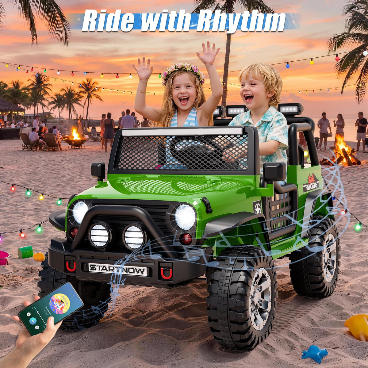 24V 4WD Ride on Truck Car with 800W Motors, Remote Control, 2 Seaters, Green N98262