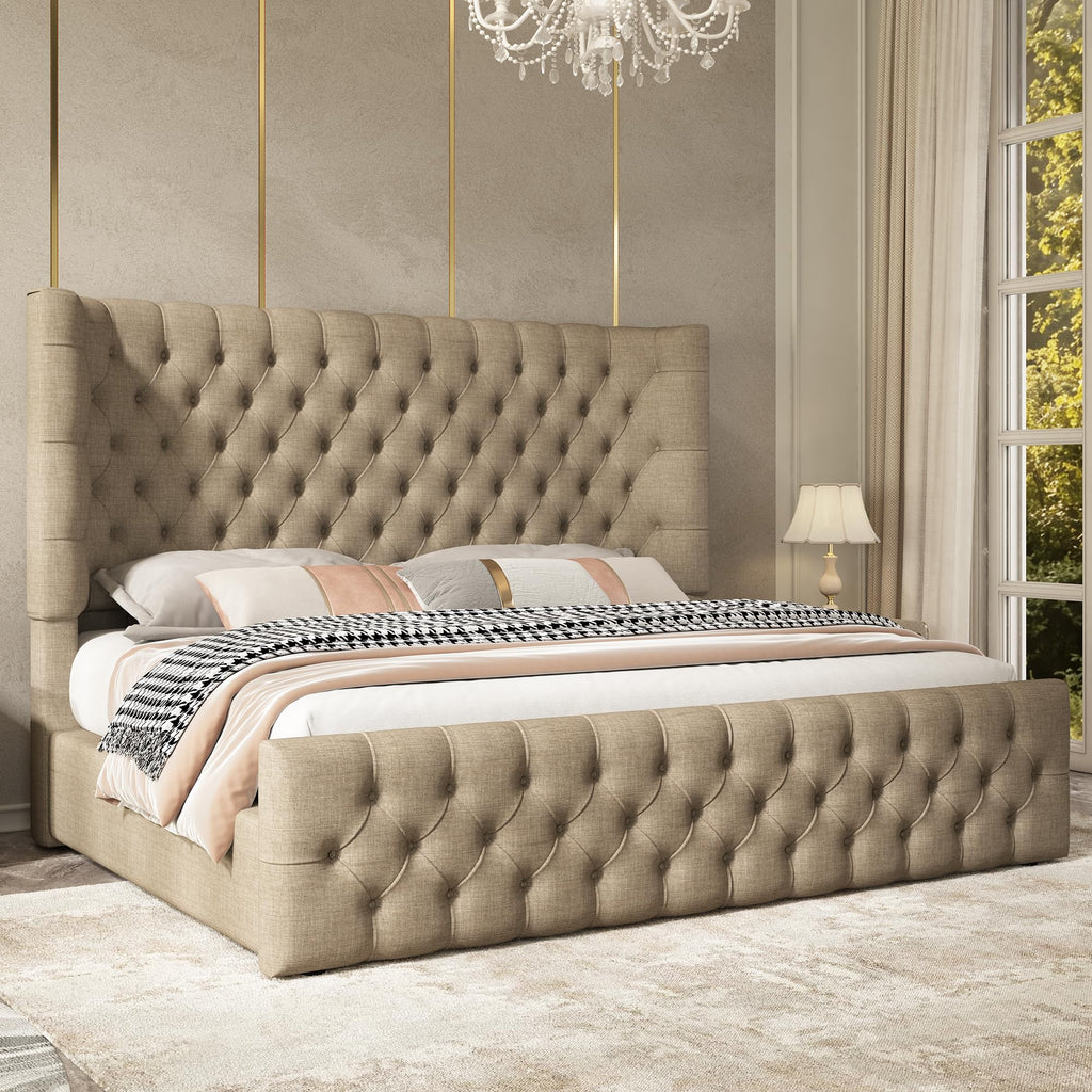 Cal King Bed Frame with Sleigh Headboard & Footboard W745