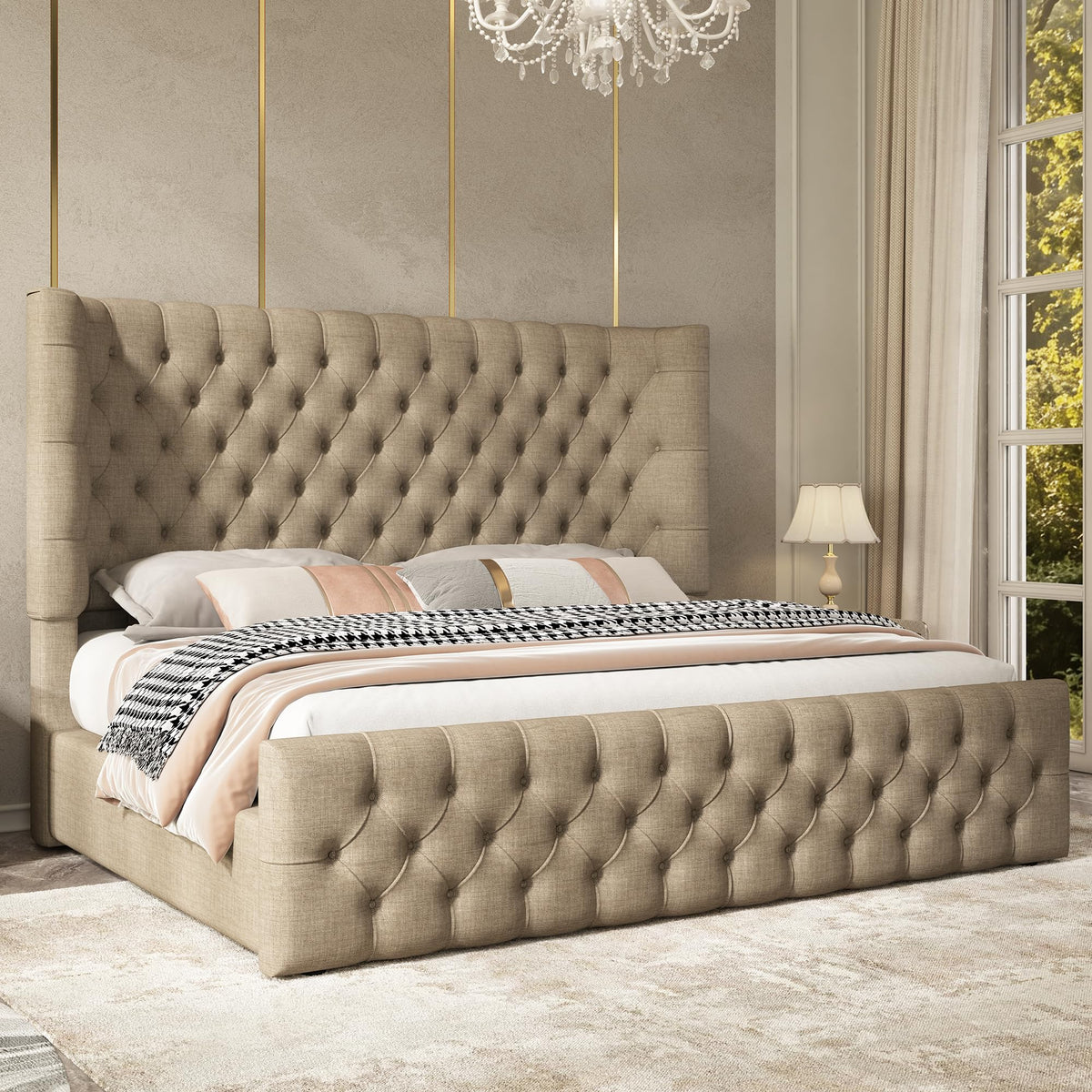 Cal King Bed Frame with Sleigh Headboard & Footboard W745