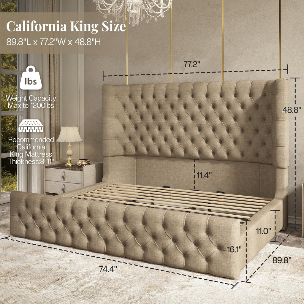Cal King Bed Frame with Sleigh Headboard & Footboard W745