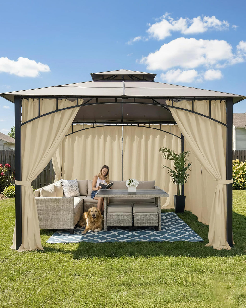 Waterproof Rod Pocket Outdoor Curtains 6 Pcs 54x84 Inch Cream K5638