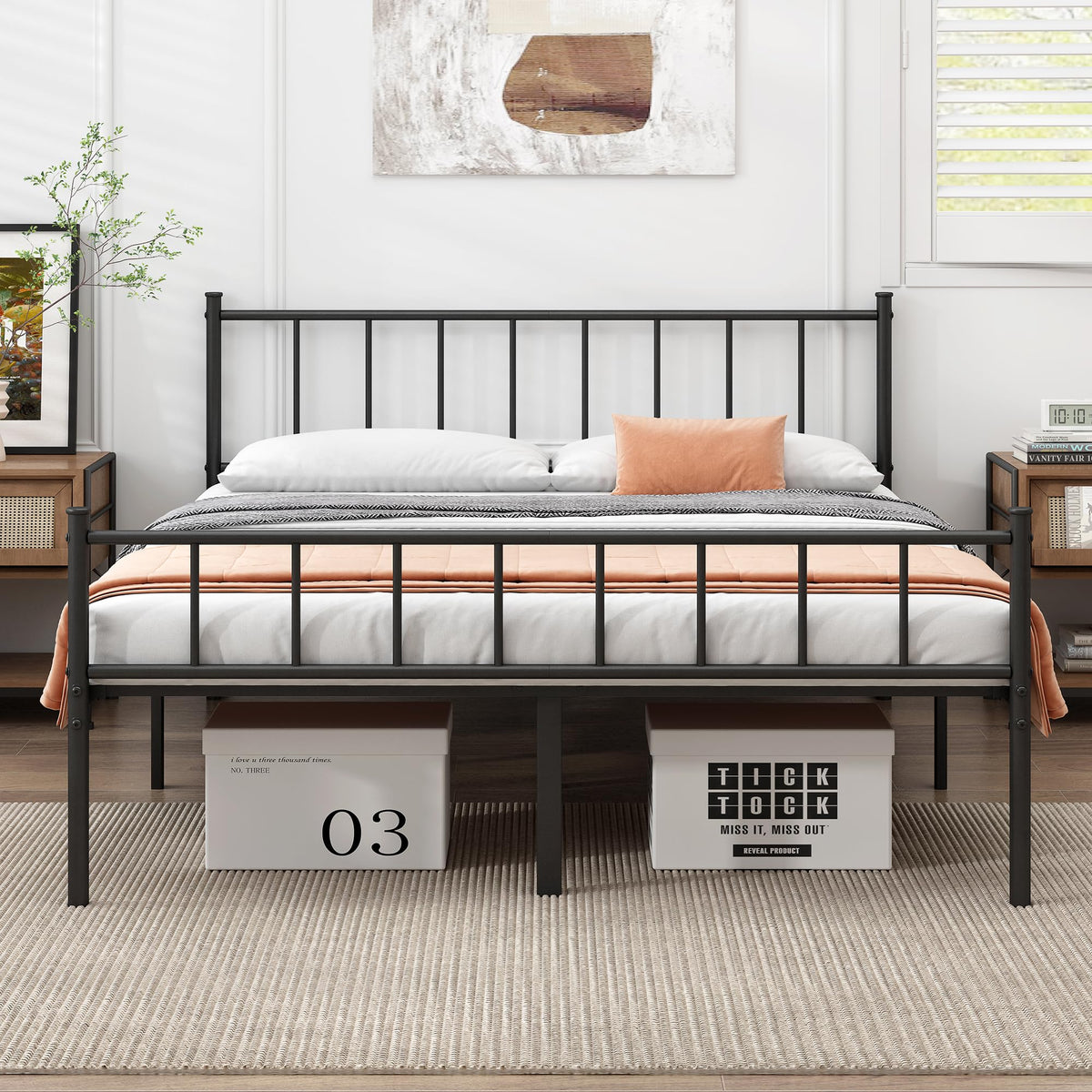 Queen Metal Bed Frame with Steel Slat Support U829