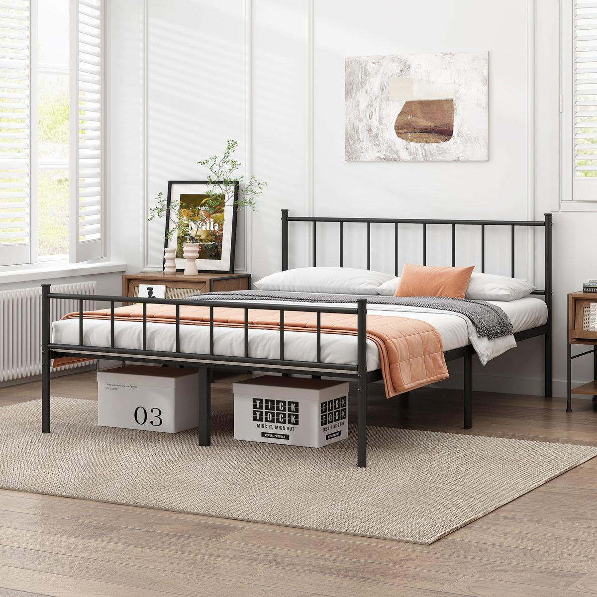 Queen Metal Bed Frame with Steel Slat Support U829