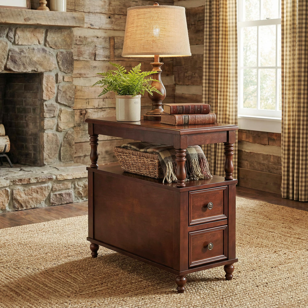 Cherry Finish Wood End Table with 2 Drawers B69675