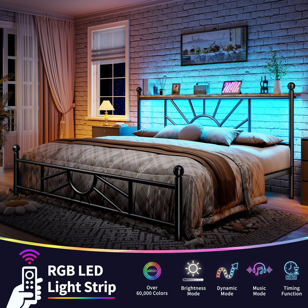 King Size Metal Platform Bed Frame with LED Lights E141999