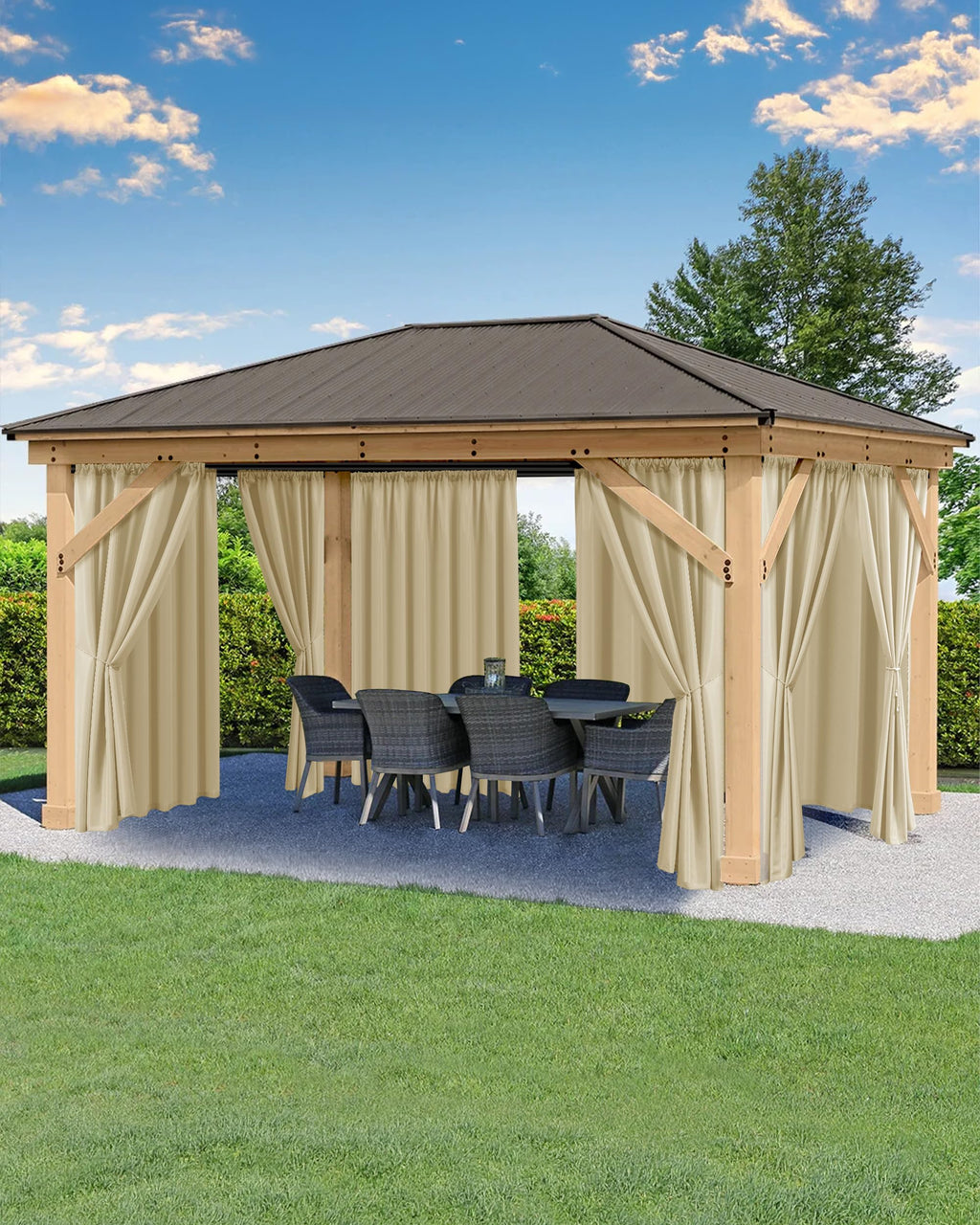 Waterproof Rod Pocket Outdoor Curtains 6 Pcs 54x84 Inch Cream K5638