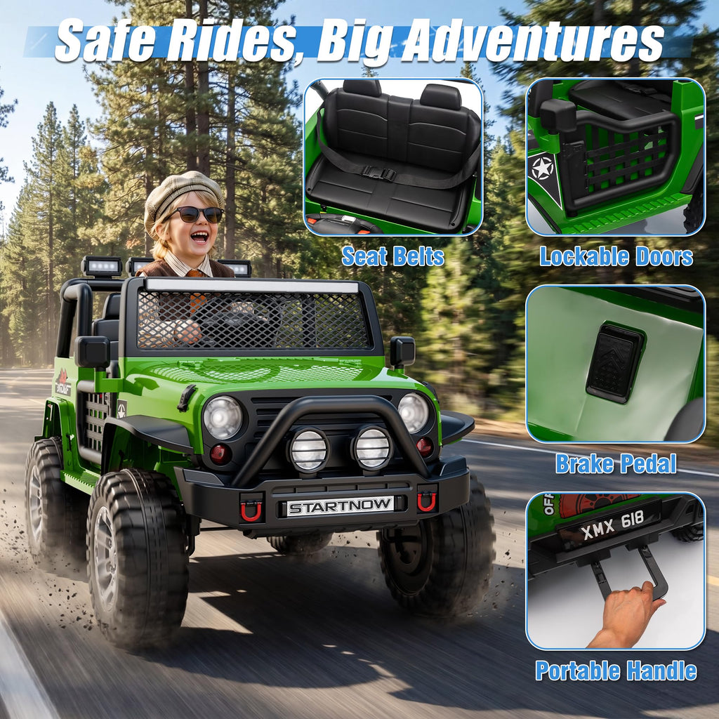 24V 4WD Ride on Truck Car with 800W Motors, Remote Control, 2 Seaters, Green N98262