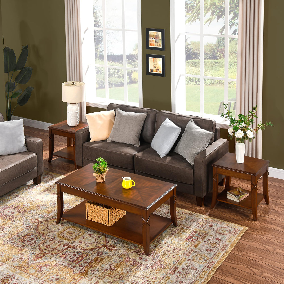 Solid Wood Side End Table with Storage Shelf W57314