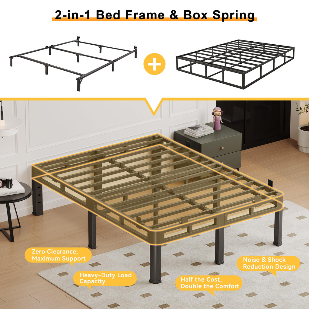 Queen 18 Inch Tall Metal Platform Bed Frame Y319