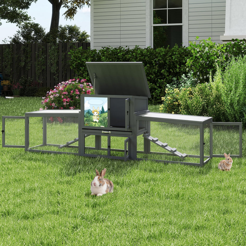 Extra Large Wood Rabbit Hutch with Cleaning Tray S3816